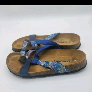 Sanosan Leather Upper Blue Thong Sandals Comfort Womens Size 37 US Size 6.5
